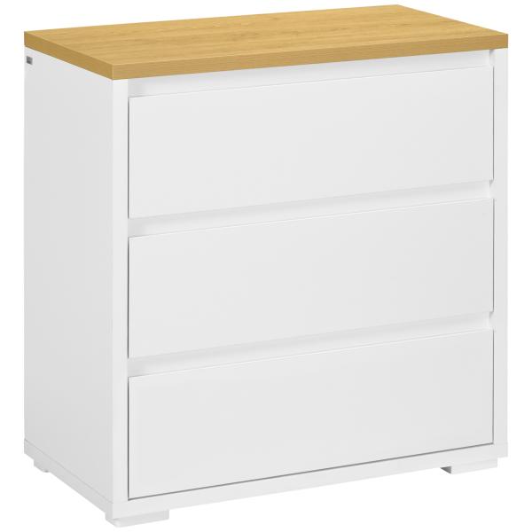 Cómoda Moderna com 3 Gavetas de Madeira para Dormitório Carga Máxima 40 kg 70x37x75 cm Branco e Madeira