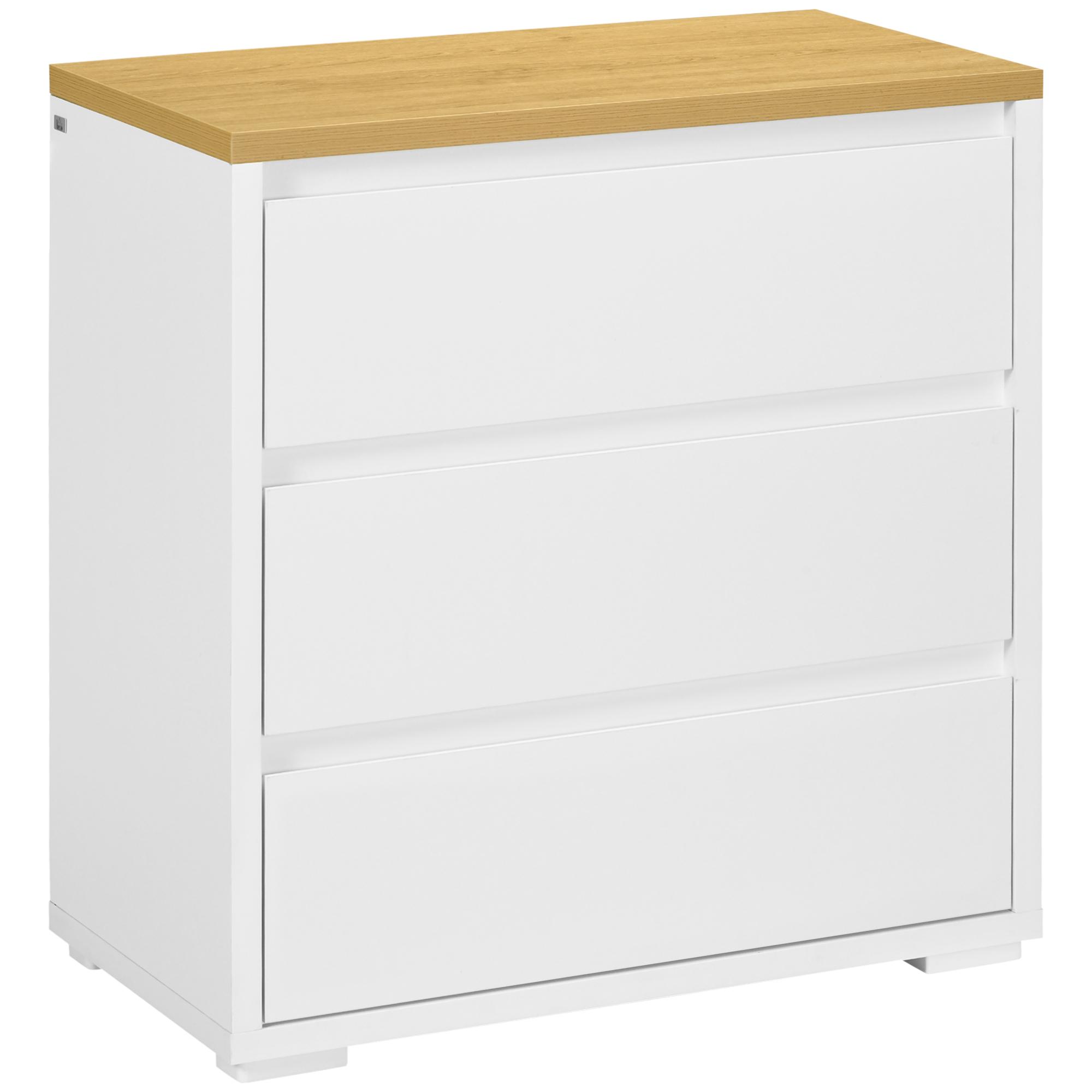 Cómoda Moderna com 3 Gavetas de Madeira para Dormitório Carga Máxima 40 kg 70x37x75 cm Branco e Madeira