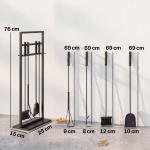 Conjunto de Utensílios para Lareira de 5 Peças em Metal com Escova, Pá, Atiçador, Pinça e Suporte, Preto