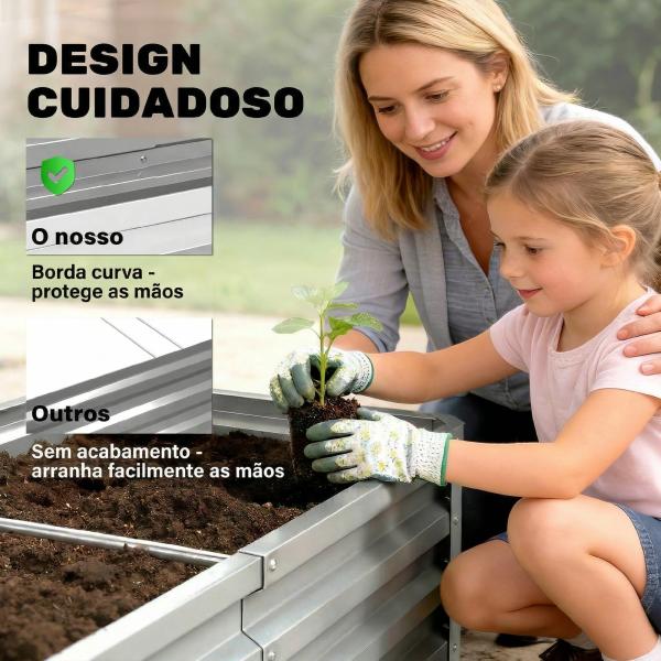 Caixa de Plantio de Aço Galvanizado para Cultivar Plantas Flores Floreira Exterior Retangular com Fundo Aberto 120x60x30,5 cm Prata
