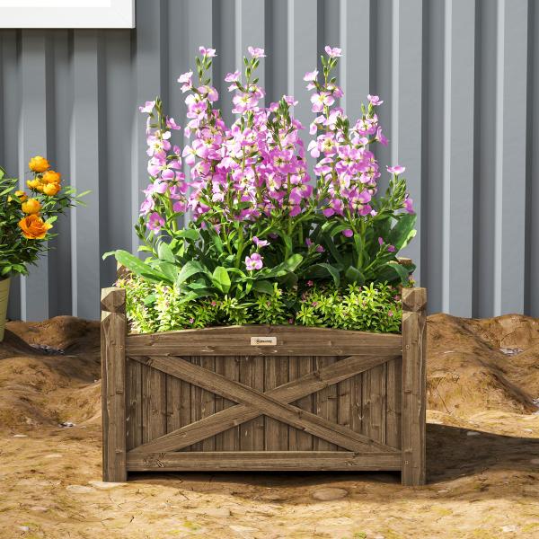 Floreira de Madeira Elevada para Cultivar Plantas Flores Ervas Floreira Retangular 60x39x37 cm Castanho Escuro
