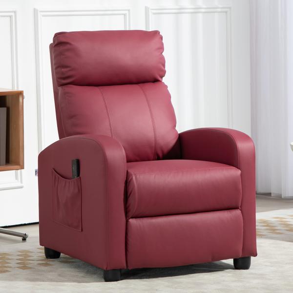 Poltrona de Massagem Reclinável com 2 Zonas de Massagem 8 Programas e 5 Níveis de Intensidade 68x88x98 cm Borgonha