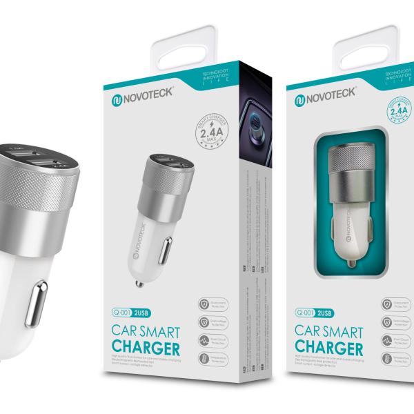 Carregador Automóvel Isqueiro Branco com Duas Portas USB 2.4A Q - 001