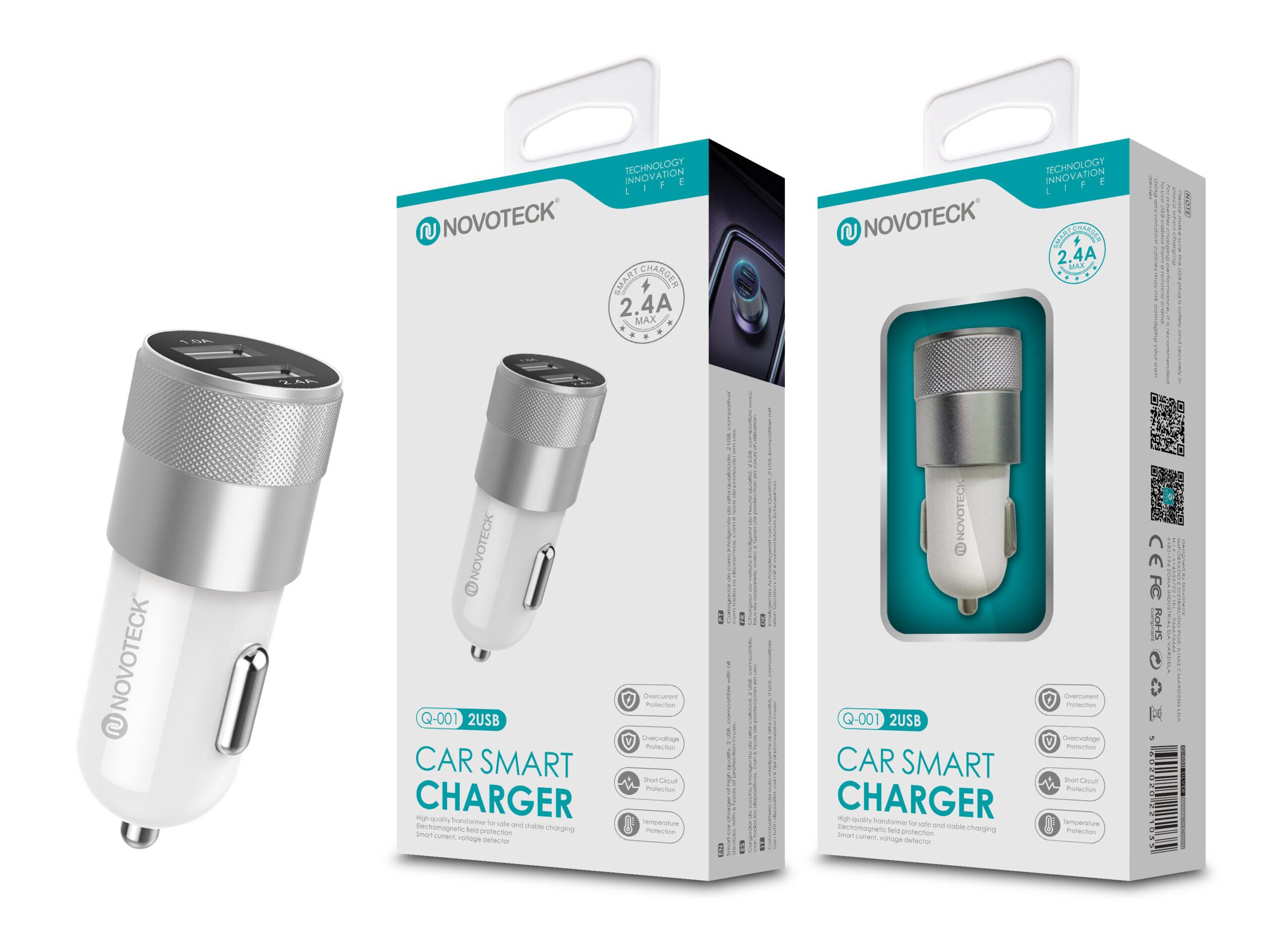 Carregador Automóvel Isqueiro Branco com Duas Portas USB 2.4A Q - 001