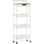Carrinho Auxiliar com Rodas de 4 Níveis Carrinho de Cozinha com 1 Gaveta e 3 Cestos Carrinho Organizador 45x29,5x117,5 cm Branco