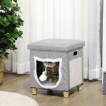 Casa para Gatos 2 em 1 com Apoio para os Pés com Almofada Amovível e Almofada para Arranhar 35,5x35,5x42,5 cm Cinza