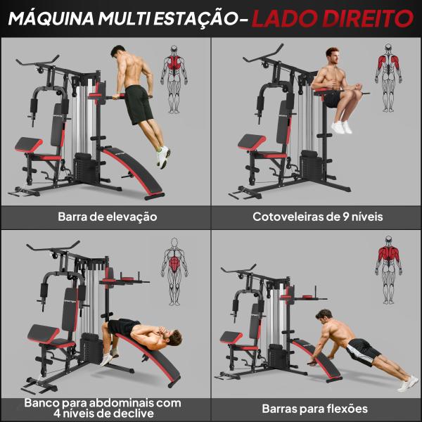 Máquina Multi Estação Ajustável Multi Estação de Musculação com Placas de Peso de 45 kg 225x175x200 cm Preto