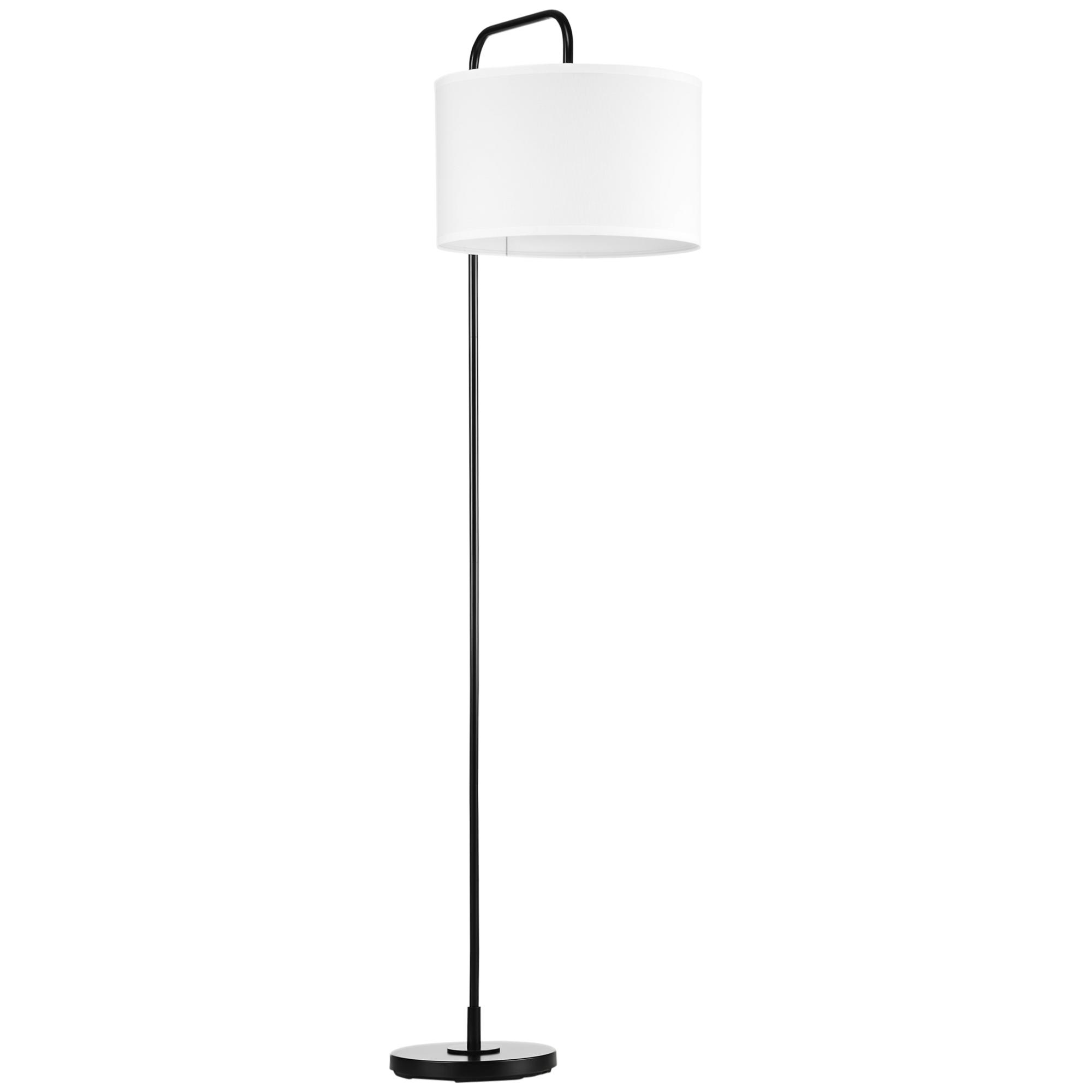 Candeeiro de Pé Moderno Lâmpada E27 Máx. 40W com Ecrã de Linho e Interruptor de Pé 64x38x163,5cm Branco e Preto