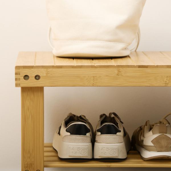 Banco Sapateira de Bambu Organizador de Sapatos com 2 Prateleiras para 6 - 9 Pares de Sapatos 70x28x45 cm Madeira
