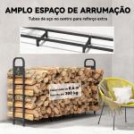 Suporte Metálico para Lenha 199x30x121 cm Suporte para Lenha de Exterior com Estrutura de Aço Pés Extra Preto
