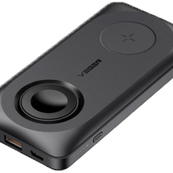 PowerBank 10000mAh 3x USB - C / USB - A / Lightning c/ Carregamento Rápido QC18W (Preto) - VEGER
