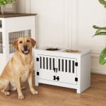 Comedouro Elevado para Cães com 2 Tigelas em Aço Inoxidável 2x2 L, Arrumação 37 L e 2 Portas com Trincos, Branco