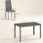 Conjunto de Sala de Jantar 5 Peças com Mesa Retangular de Vidro Temperado e 4 Cadeiras em PU Cinzento