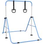 Barra de Ginástica para Crianças com Altura Ajustável em 5 Níveis Anéis e Dobrável 148x105x88 - 128 cm Azul