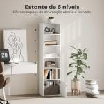 Estante de 6 Níveis Estante para Livros com Prateleiras Ajustáveis e Armário Estante Moderna 40x30x156 cm Branco
