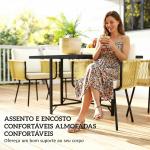 Conjunto de Refeição Jardim de 5 Peças Mesa de Refeição com Imitação de Madeira e 4 Cadeiras com Almofadas Bege e Madeira