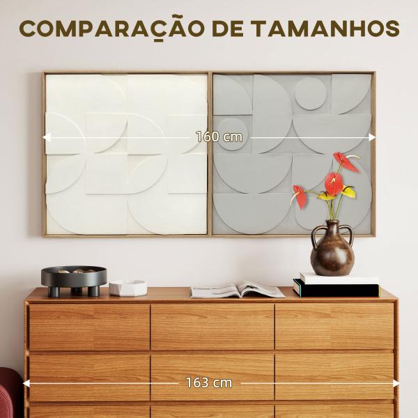Decoração de Parede em Madeira 3D Conjunto de 2 Peças com 80 cm e Padrões Geométricos Branco