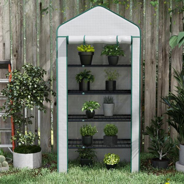 Estufa de Jardim de 5 Prateleiras Estufa Resistente com 1 Porta com Fecho de Correr Anti - UV 90x49x193 cm Branco