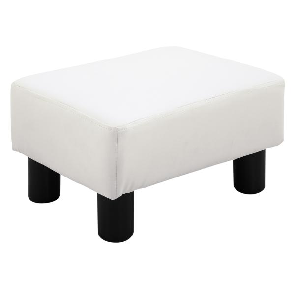 Apoio para os Pés Octomano Banco Pequeno Estofado em Pele Sintética com Assento Acolchoado e Pés de Plástico 40x30x24 cm Branco