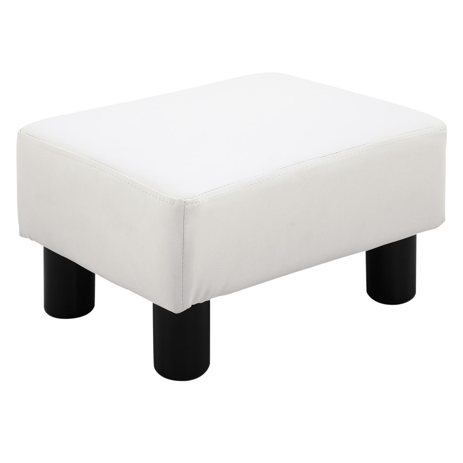 Apoio para os Pés Octomano Banco Pequeno Estofado em Pele Sintética com Assento Acolchoado e Pés de Plástico 40x30x24 cm Branco