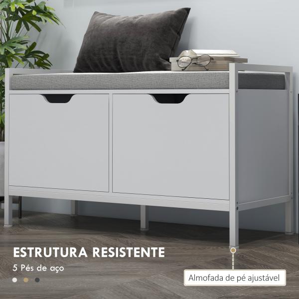 Banco Sapateira para Entrada com Assento Almofadado Amovível para 4 Pares de Sapatos 84x35x50 cm Branco