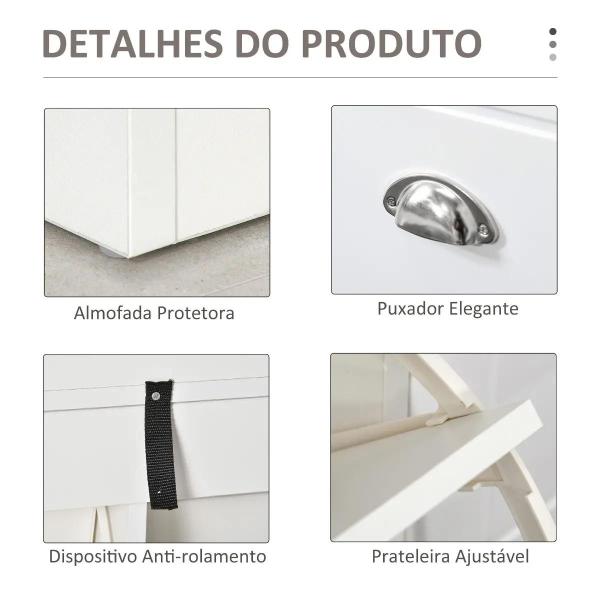 Banco Sapateira com Armazenamento para 8 Pares de Sapatos com 2 Gavetas Prateleiras Ajustáveis e Almofada 104x24x55cm Branco