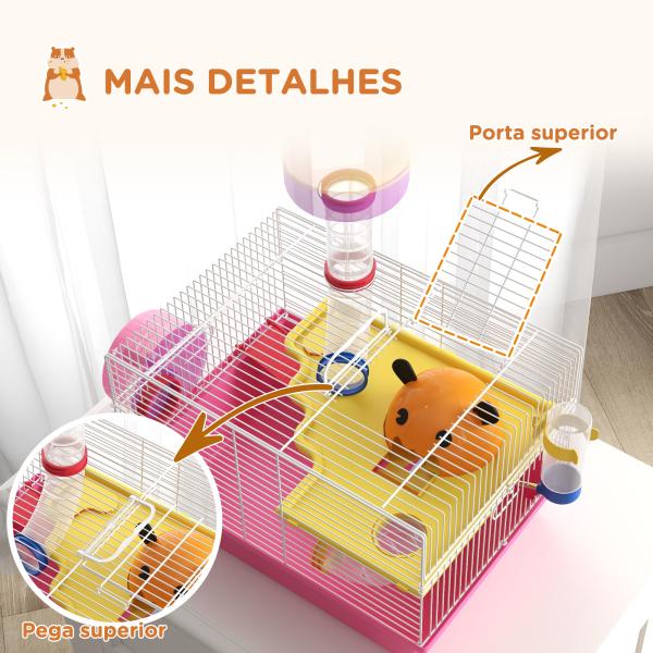 Gaiola para Hamsters com Comedouro Bebedouro Roda de Exercício Torre de Observação e Casinha 34x27x25 cm Multicolor