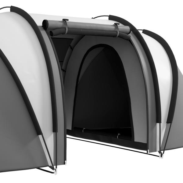 Tenda de Campismo Familiar para 4 - 5 Pessoas Impermeável 3000 mm com 2 Quartos Bolsa de Transporte e Gancho 450x220x180 cm Cinzento