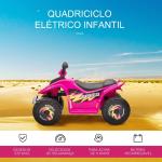 Quadriciclo Elétrico para Crianças de 18 - 36 Meses Quadriciclo a Bateria 6V com Avance e Retrocesso 72x40x45,5cm Rosa