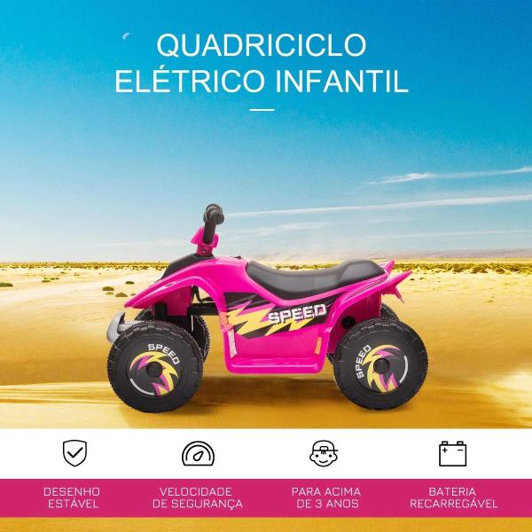 Quadriciclo Elétrico para Crianças de 18 - 36 Meses Quadriciclo a Bateria 6V com Avance e Retrocesso 72x40x45,5cm Rosa