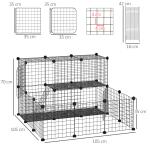 Recinto para Pequenos Animais DIY com 24 Painéis com Grade Metálica Recinto Modular para Coelhos Chinchilas 105x105x70cm