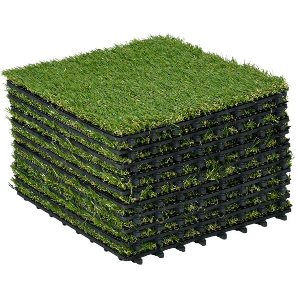 Relva Artificial 30x30cm 10 Peças com Altura de 25mm Alta Densidade 11000 para Exterior Pátio Terraço Verde