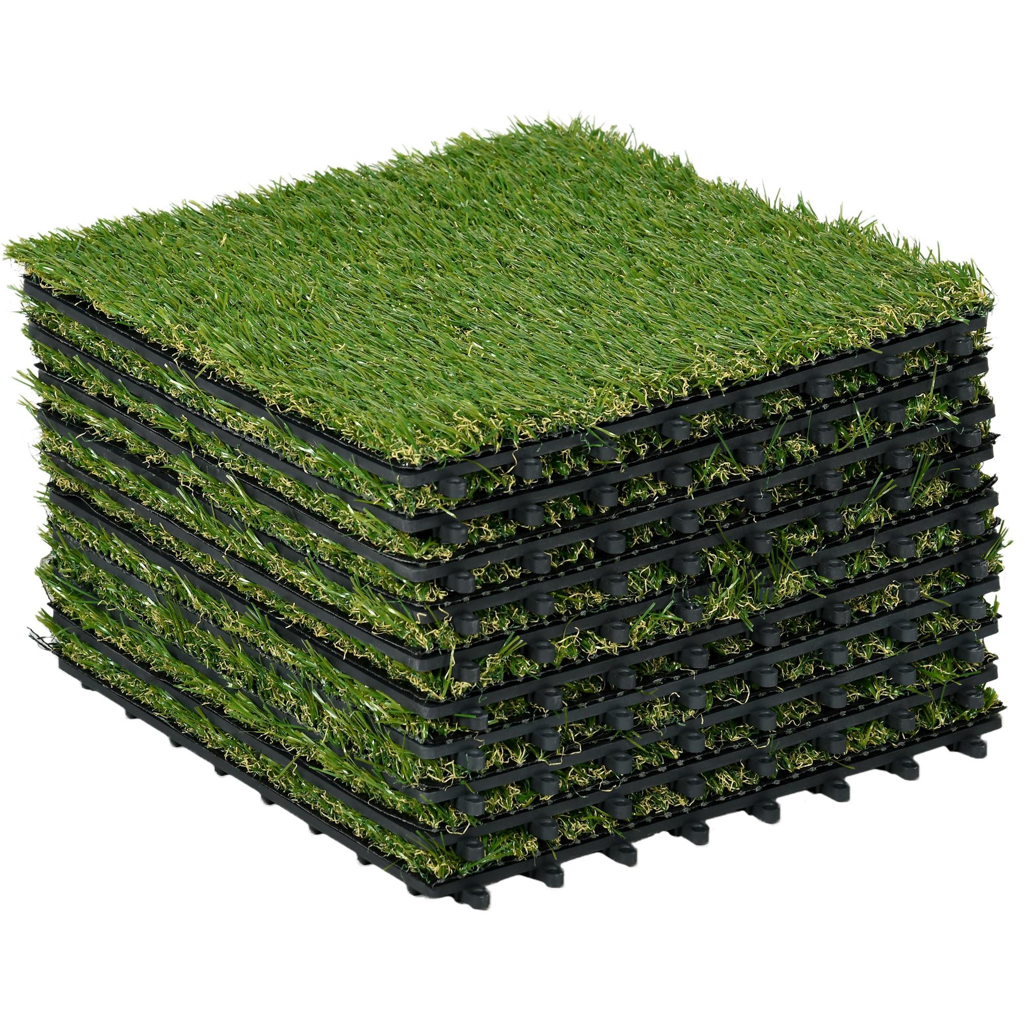 Relva Artificial 30x30cm 10 Peças com Altura de 25mm Alta Densidade 11000 para Exterior Pátio Terraço Verde