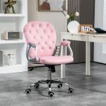 Cadeira de Escritório Estofada em Veludo Cadeira Giratória com Altura Ajustável e Decorações de Cristal 59,5x60,5x103 cm Rosa