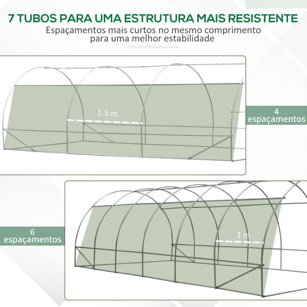 Estufa Tipo Túnel 600x300x200 cm com Porta 12 Janelas Cobertura de PE 140g/㎡ para Cultivo de Plantas e Verduras Verde