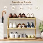 Sapateira Estreita de Bambu Dobrável de 3 Níveis para Entrada Corredor Quarto 60x29x45,5 cm Madeira