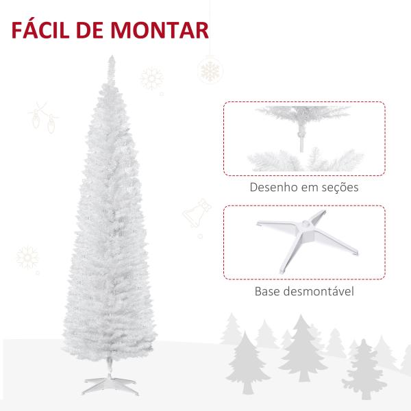 Árvore de Natal Artificial 210 cm Ignífugo com 199 Ramos de PVC Decoração de Natal para Interiores Branco