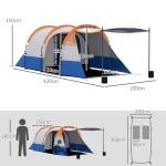 Tenda de Campismo Familiar para 2 - 3 Pessoas com 2 Áreas e Bolsa de Transporte Impermeável 420x200x150 cm Cinza e Laranja