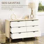Cómoda com 6 Gavetas e Pés Elevados Cómoda para Dormitório Estilo Moderno Anti - Tombo 120x40x76cm Madeira e Branco