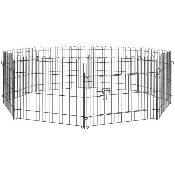 Parque para Animais de Estimação com 8 Paineis 71x61cm Dobrável Cerca para Animais de Estimação com Porta com Trava para Jardim Pátio Exterior Preto