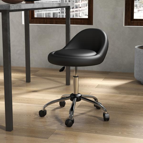 Banco com Rodas Banco Giratório com Altura Ajustável Cosmética Dentista Cabeleireiro Ø50x63 - 83 cm Preto
