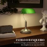 Candeeiro de Mesa Banqueiro Candeeiro de Mesa Vintage E27 com Ecrã Orientável a 45° 26,8x22x39,5 cm Verde