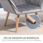 Poltrona de Sala Moderna Estofada em Veludo com Pés de Madeira, Poltrona Relax para Sala de Estar, Cinzento