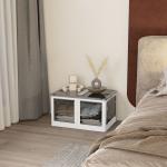 Caixa de Armazenamento Empilhável com Tampa 69L Caixa Organizadora Dobrável com Rodas 60x42x34 cm Branco