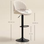 Conjunto de 2 Bancos de Bar Giratórios com Altura Ajustável 62 - 83 cm, Revestidos em Chenille, com Encosto e Apoio para os Pés, Bege