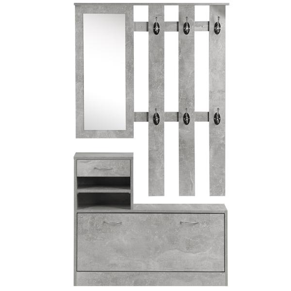 Móvel Cabide de Entrada de 3 Peças Armário de Entrada com Cabide Espelho Sapateira e Gaveta 90x10x102 cm Cinza