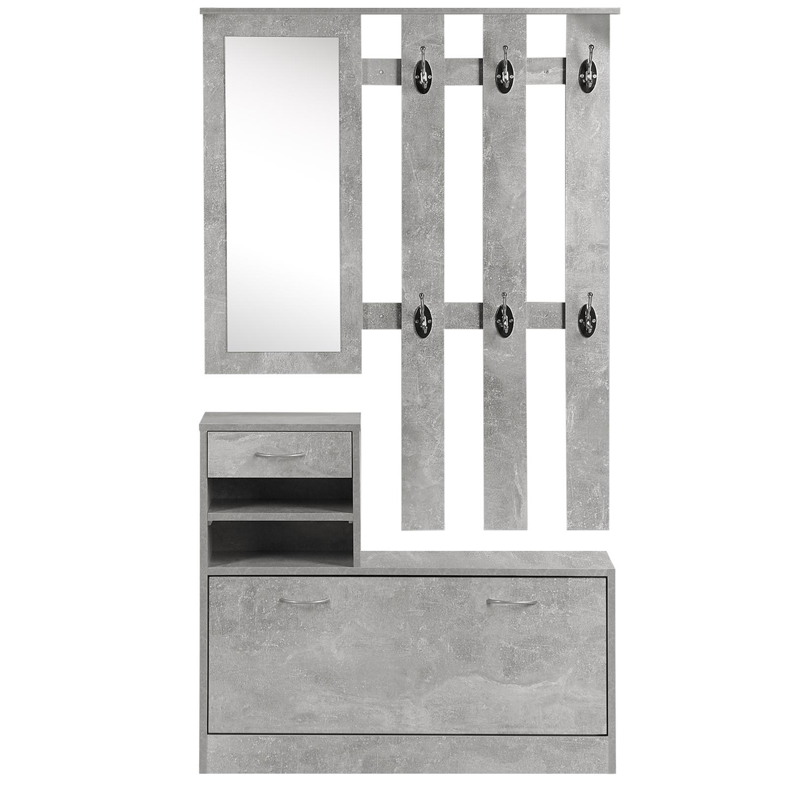 Móvel Cabide de Entrada de 3 Peças Armário de Entrada com Cabide Espelho Sapateira e Gaveta 90x10x102 cm Cinza