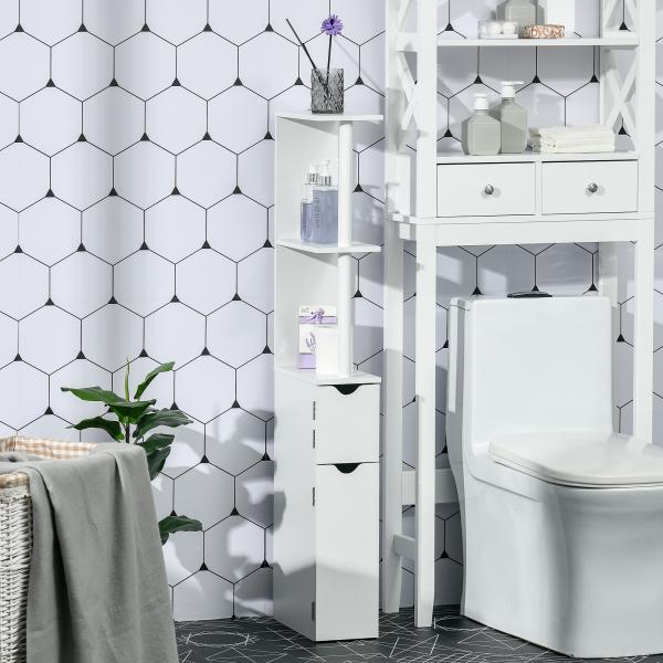 Coluna Casa de Banho com 2 Portas e 2 Prateleiras Armário Alto para Casa de Banho Estilo Moderno 15,2x29,8x118cm Branco