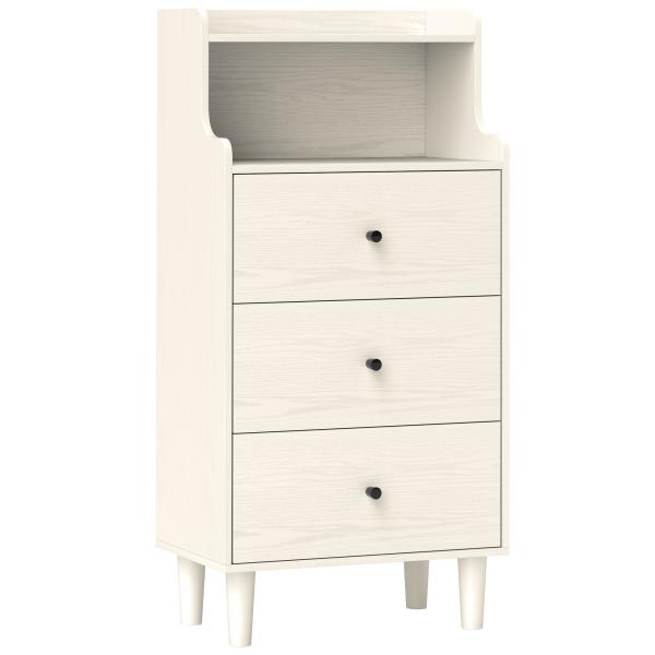 Cómoda com 3 Gavetas Cómoda de Quarto Estreita com Prateleiras Abertas Anti - Tombo Gaveteiro Alto 47x29x95 cm Branco Acinzentado