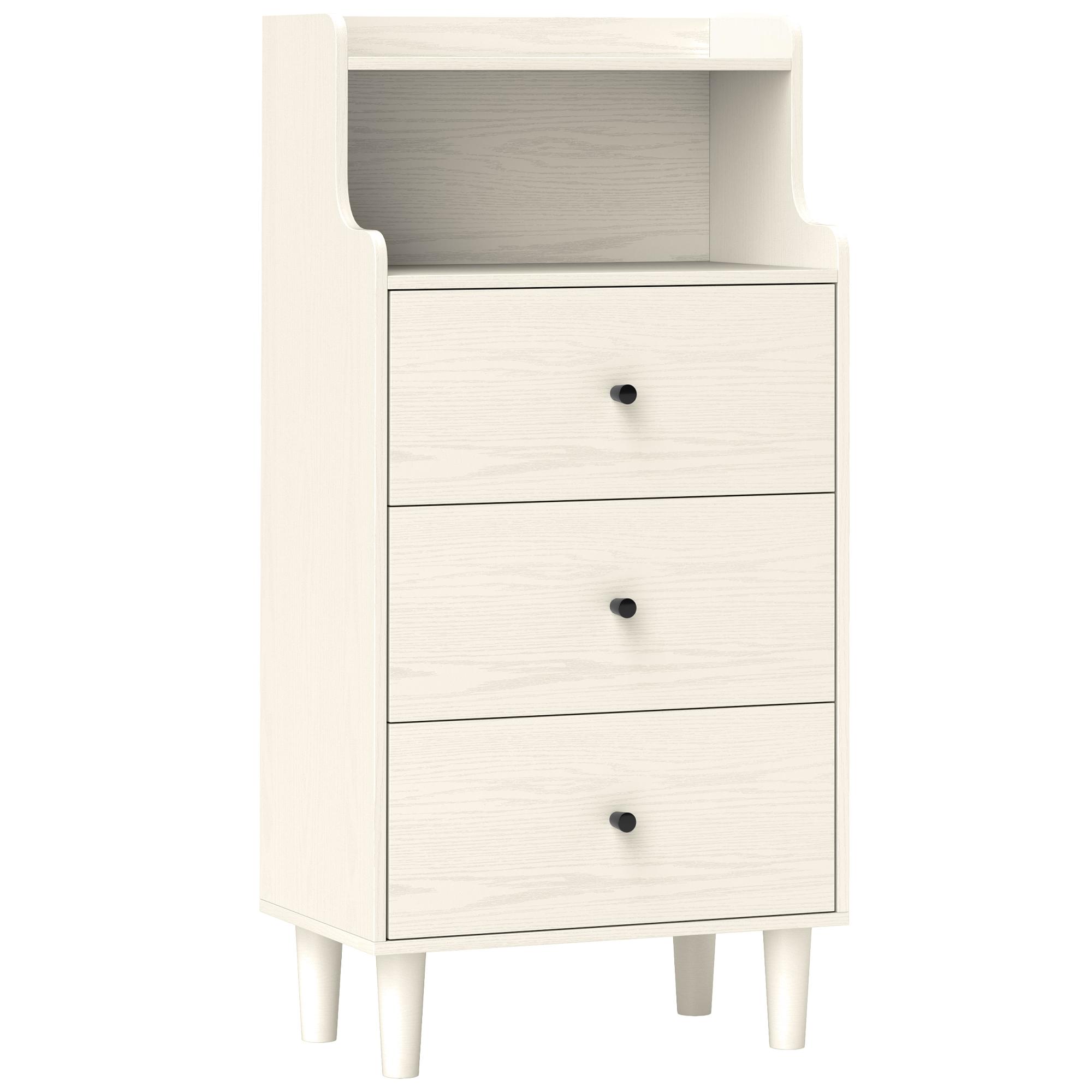 Cómoda com 3 Gavetas Cómoda de Quarto Estreita com Prateleiras Abertas Anti - Tombo Gaveteiro Alto 47x29x95 cm Branco Acinzentado